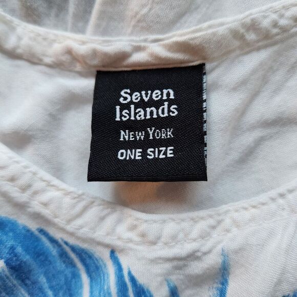 Sleeveless Seven Islands Midi Summer/Vacation Dress White Rayon Froral Front - Picture 8 of 10